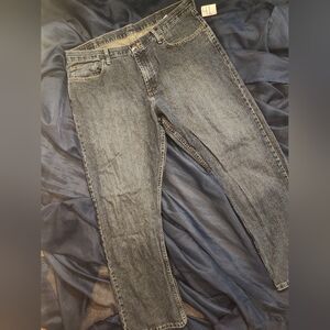 Men's straight leg dark blue jeans